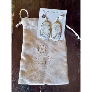 Kendra Scott Gold & White Howlite Drop‎ Earrings with Storage Bag